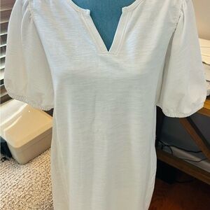White Cotton Dress In Excellent Condition V-neck Size Large By Sonoma